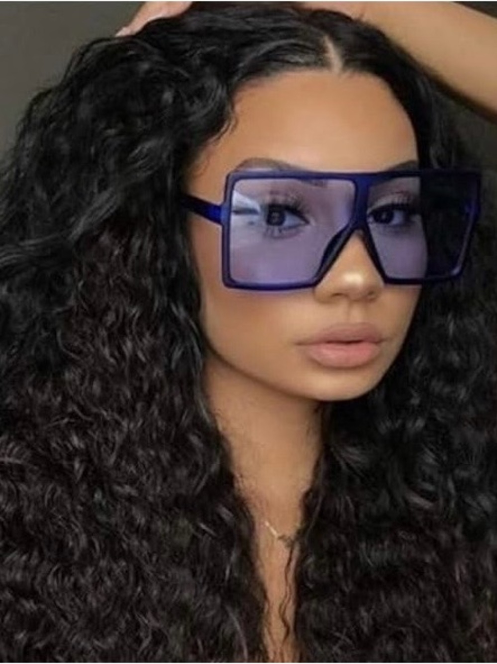 Royal Blue Square Oversized Sunglasses Flat Top Fashion Shades UV400 Protection